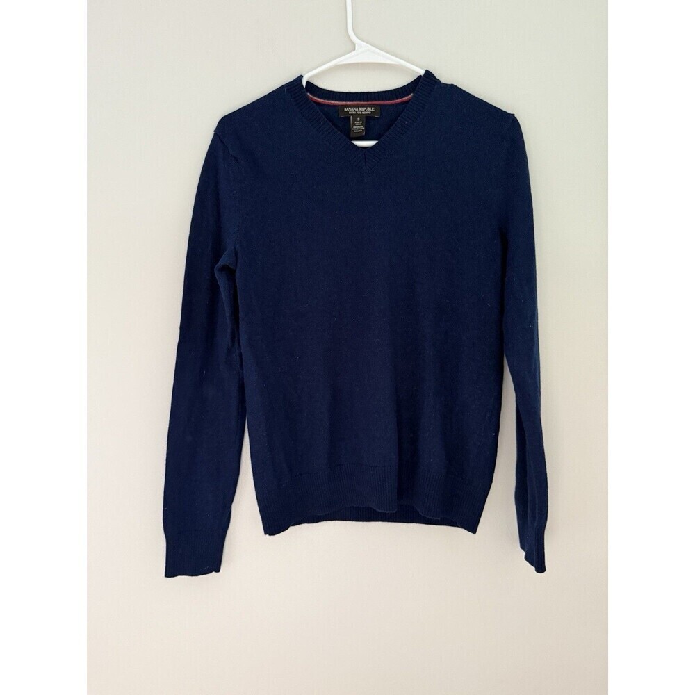Banana Republic Men Sweater V-Neck Extra Fine Italian Merino Wool Blue Sz S
